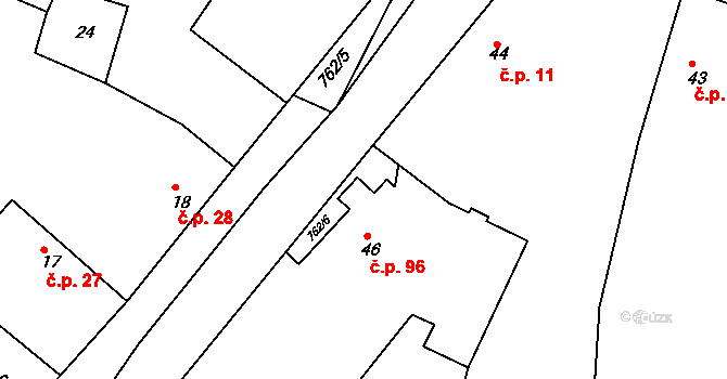 Broumy 96 na parcele st. 46 v KÚ Broumy, Katastrální mapa