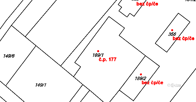 Bechlín 177 na parcele st. 189/1 v KÚ Bechlín, Katastrální mapa