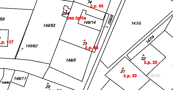 Kyškovice 66 na parcele st. 73 v KÚ Kyškovice, Katastrální mapa