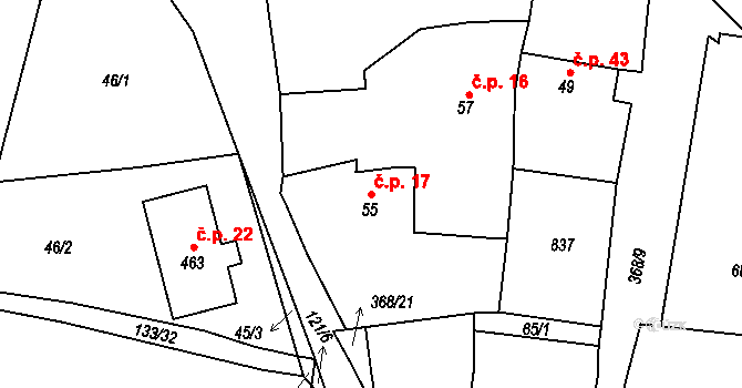 Vodochody 17, Straškov-Vodochody na parcele st. 55 v KÚ Vodochody, Katastrální mapa