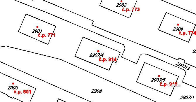 Poruba 914, Orlová na parcele st. 2907/4 v KÚ Poruba u Orlové, Katastrální mapa