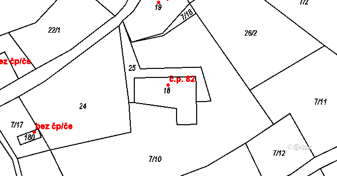 Vrchovina 82, Nová Paka na parcele st. 18 v KÚ Vrchovina, Katastrální mapa
