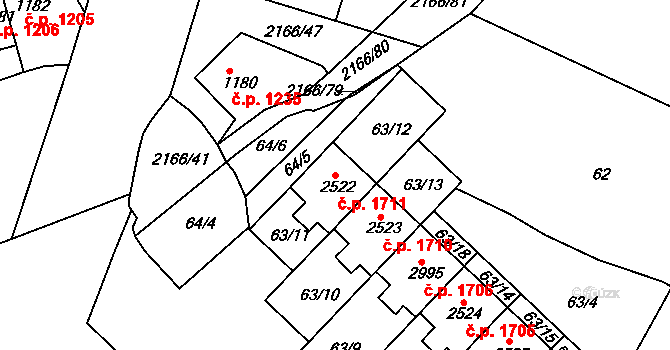Lysá nad Labem 1711 na parcele st. 2522 v KÚ Lysá nad Labem, Katastrální mapa