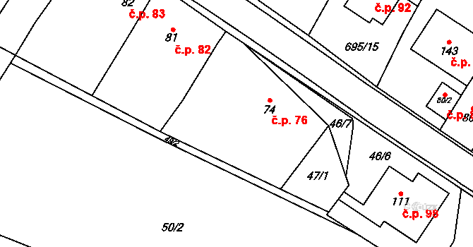 Bedřichov 76 na parcele st. 74 v KÚ Bedřichov, Katastrální mapa