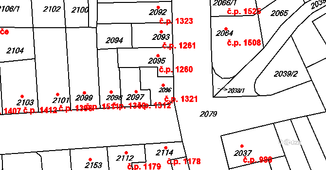 Líšeň 1321, Brno na parcele st. 2096 v KÚ Líšeň, Katastrální mapa