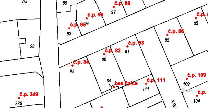 Černčice 82 na parcele st. 80 v KÚ Černčice u Loun, Katastrální mapa