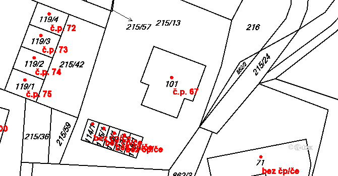 Olešná 67 na parcele st. 101 v KÚ Olešná u Pelhřimova, Katastrální mapa