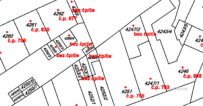Teplice 795 na parcele st. 4251 v KÚ Teplice, Katastrální mapa