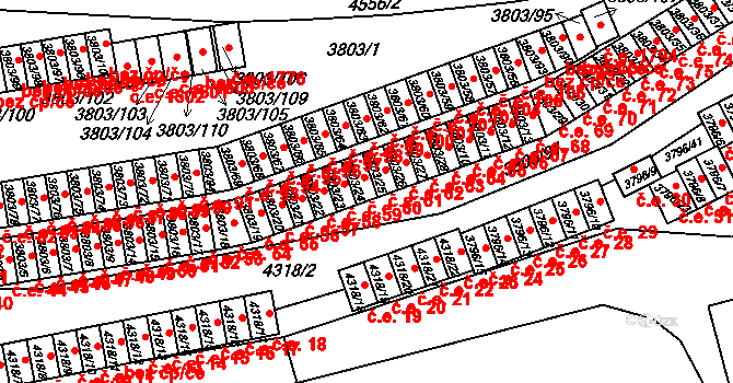 Teplice 60 na parcele st. 3803/24 v KÚ Teplice, Katastrální mapa