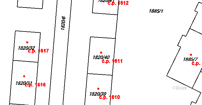 Místek 1611, Frýdek-Místek na parcele st. 1820/40 v KÚ Místek, Katastrální mapa