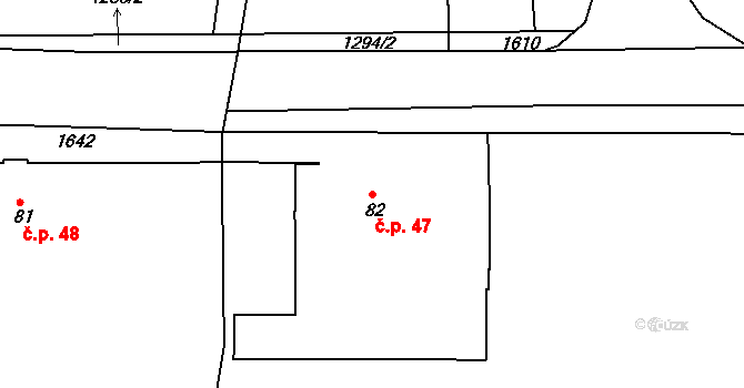 Konstantinovy Lázně 47 na parcele st. 82 v KÚ Konstantinovy Lázně, Katastrální mapa