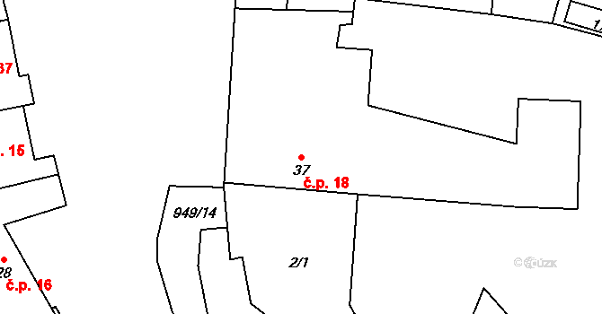 Zavidov 18 na parcele st. 37 v KÚ Zavidov, Katastrální mapa