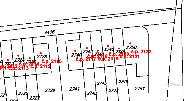 Žižkov 2119, Praha na parcele st. 2744 v KÚ Žižkov, Katastrální mapa