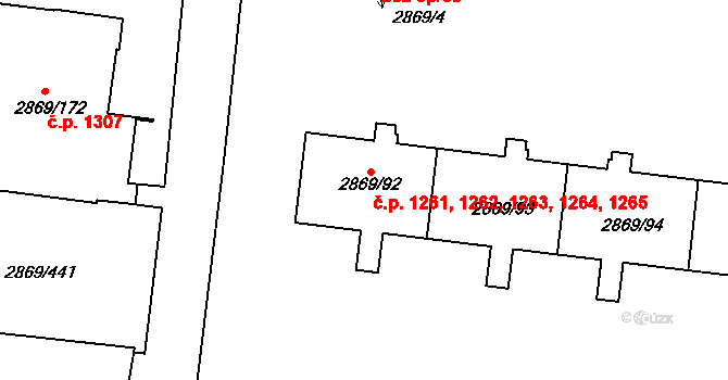 Krč 1261,1262,1263,1264,, Praha na parcele st. 2869/92 v KÚ Krč, Katastrální mapa
