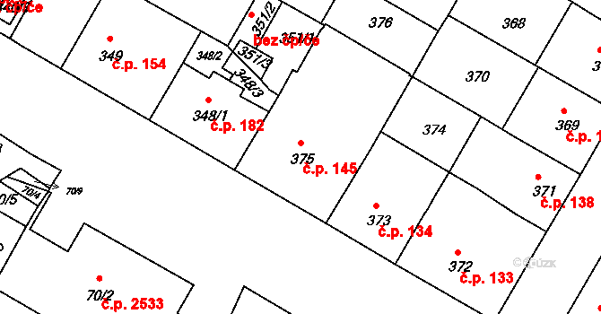 Záběhlice 145, Praha na parcele st. 375 v KÚ Záběhlice, Katastrální mapa