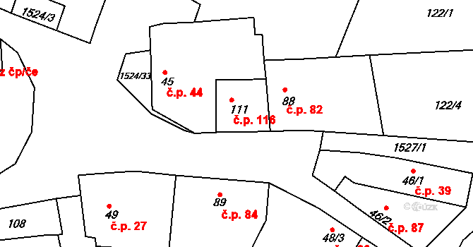 Dublovice 116 na parcele st. 111 v KÚ Dublovice, Katastrální mapa