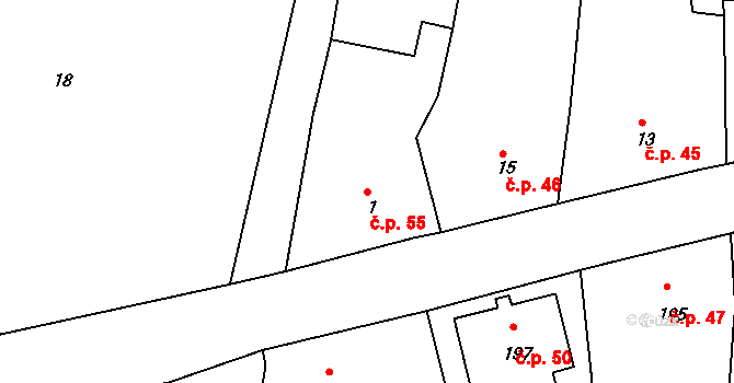 Dubice 55, Česká Lípa na parcele st. 1 v KÚ Dubice u České Lípy, Katastrální mapa