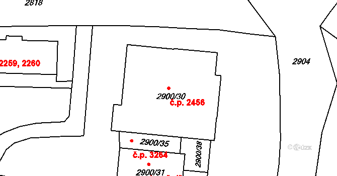 Česká Lípa 2456 na parcele st. 2900/30 v KÚ Česká Lípa, Katastrální mapa