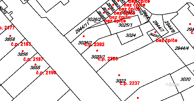 Chomutov 2380 na parcele st. 3023/1 v KÚ Chomutov II, Katastrální mapa