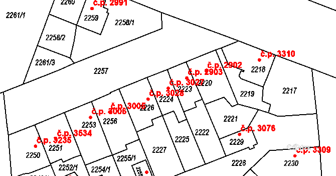 Chomutov 3027 na parcele st. 2224 v KÚ Chomutov II, Katastrální mapa