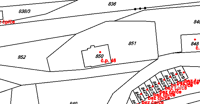 Liberec XII-Staré Pavlovice 46, Liberec na parcele st. 850 v KÚ Staré Pavlovice, Katastrální mapa