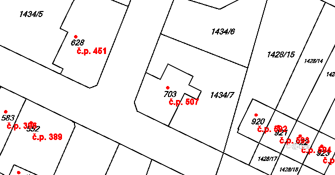 Plotiště nad Labem 507, Hradec Králové na parcele st. 703 v KÚ Plotiště nad Labem, Katastrální mapa