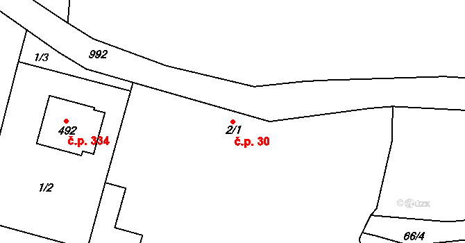 Věkoše 30, Hradec Králové na parcele st. 2/1 v KÚ Věkoše, Katastrální mapa
