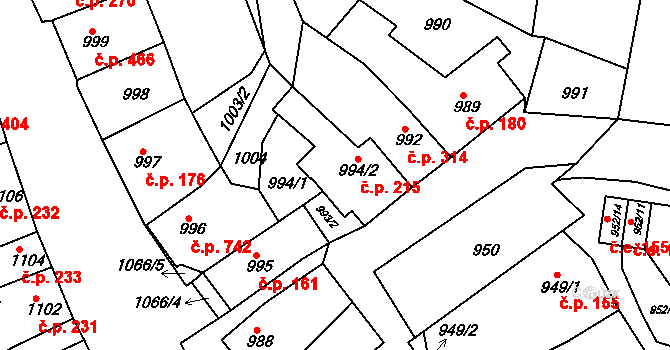 Blučina 215 na parcele st. 994/2 v KÚ Blučina, Katastrální mapa
