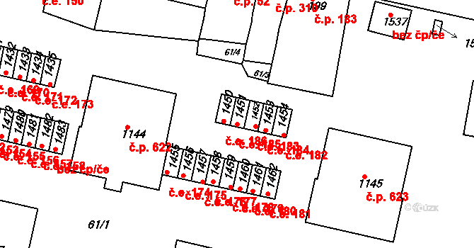 Rosice 185 na parcele st. 1451 v KÚ Rosice u Brna, Katastrální mapa