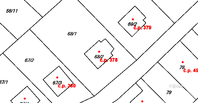 Ráj 378, Karviná na parcele st. 68/2 v KÚ Ráj, Katastrální mapa