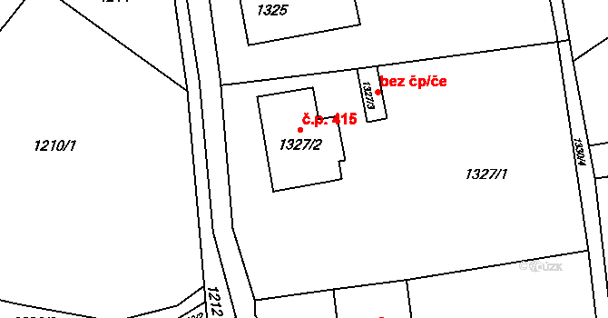 Pozořice 415 na parcele st. 1327/2 v KÚ Pozořice, Katastrální mapa
