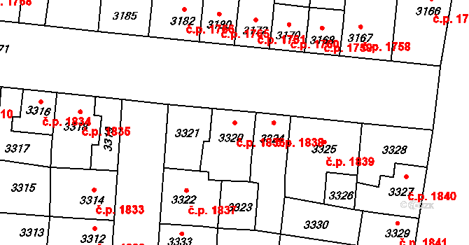 Prostějov 1836 na parcele st. 3320 v KÚ Prostějov, Katastrální mapa