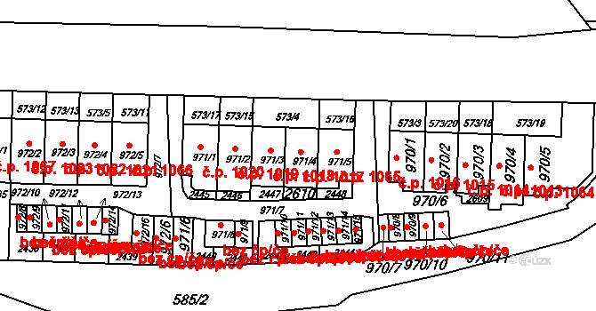 Borovina 1017, Třebíč na parcele st. 971/4 v KÚ Třebíč, Katastrální mapa