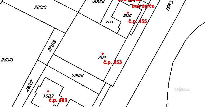 Rokytnice 153, Vsetín na parcele st. 264 v KÚ Rokytnice u Vsetína, Katastrální mapa