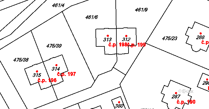 Žďár nad Metují 198 na parcele st. 313 v KÚ Žďár nad Metují, Katastrální mapa