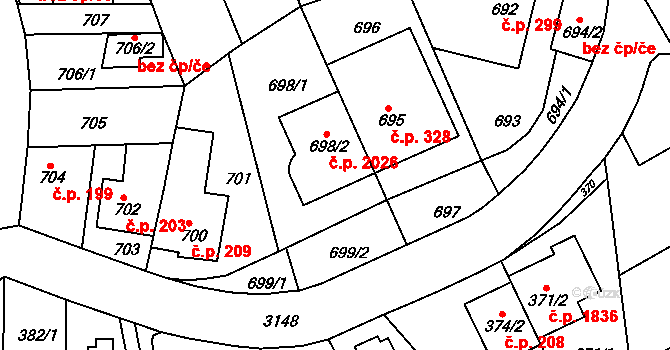 Krč 2026, Praha na parcele st. 698/2 v KÚ Krč, Katastrální mapa