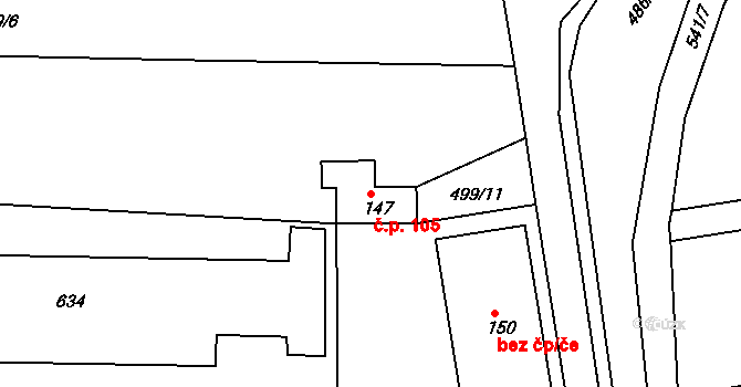Chvalovice 105, Kovanice na parcele st. 147 v KÚ Chvalovice u Nymburka, Katastrální mapa