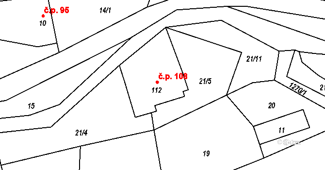 Heřmanov 108 na parcele st. 112 v KÚ Heřmanov, Katastrální mapa
