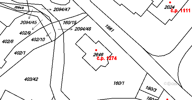 Blatná 1274 na parcele st. 2646 v KÚ Blatná, Katastrální mapa