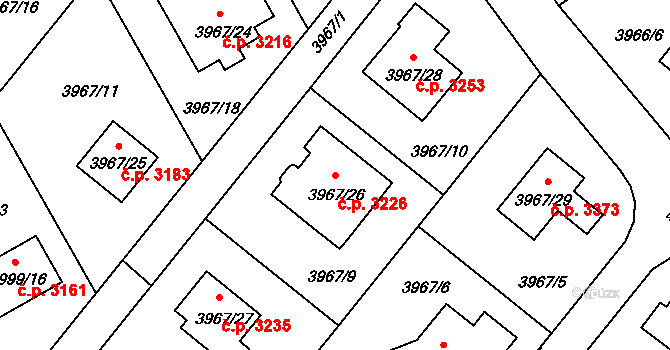 Česká Lípa 3226 na parcele st. 3967/26 v KÚ Česká Lípa, Katastrální mapa