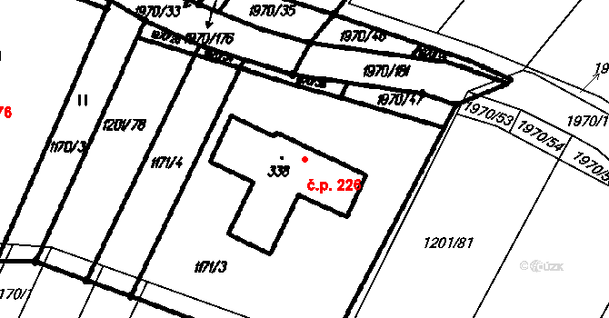 Kloboučky 226, Bučovice na parcele st. 338 v KÚ Kloboučky, Katastrální mapa