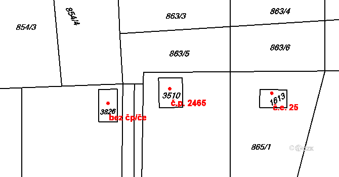 Rožnov pod Radhoštěm 2465 na parcele st. 3510 v KÚ Rožnov pod Radhoštěm, Katastrální mapa