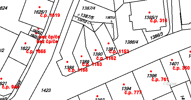 Předměstí 1162, Litoměřice na parcele st. 1390 v KÚ Litoměřice, Katastrální mapa