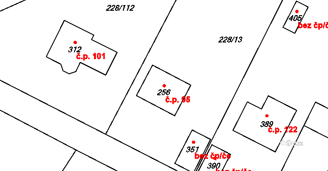 Líšno 95, Bystřice na parcele st. 256 v KÚ Líšno, Katastrální mapa