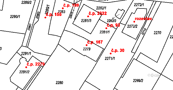 Poruba 167, Ostrava na parcele st. 2279 v KÚ Poruba, Katastrální mapa