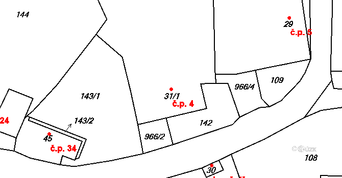 Rojetín 4 na parcele st. 31/1 v KÚ Rojetín, Katastrální mapa