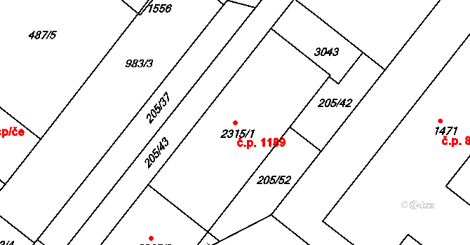 Slezské Předměstí 1189, Hradec Králové na parcele st. 2315/1 v KÚ Slezské Předměstí, Katastrální mapa