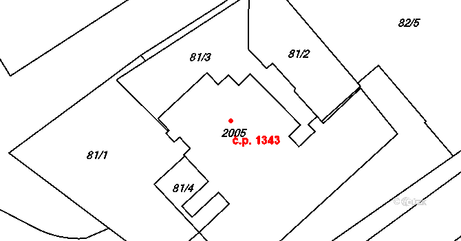 Otrokovice 1343 na parcele st. 2005 v KÚ Otrokovice, Katastrální mapa