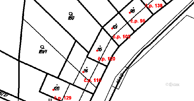 Olšany 120 na parcele st. 115 v KÚ Olšany, Katastrální mapa