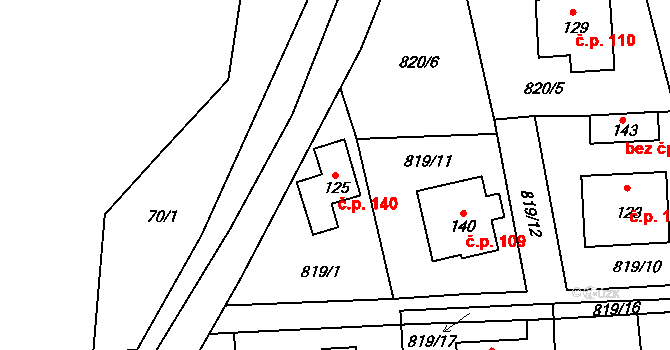 Světlice 140, Humpolec na parcele st. 125 v KÚ Světlice, Katastrální mapa